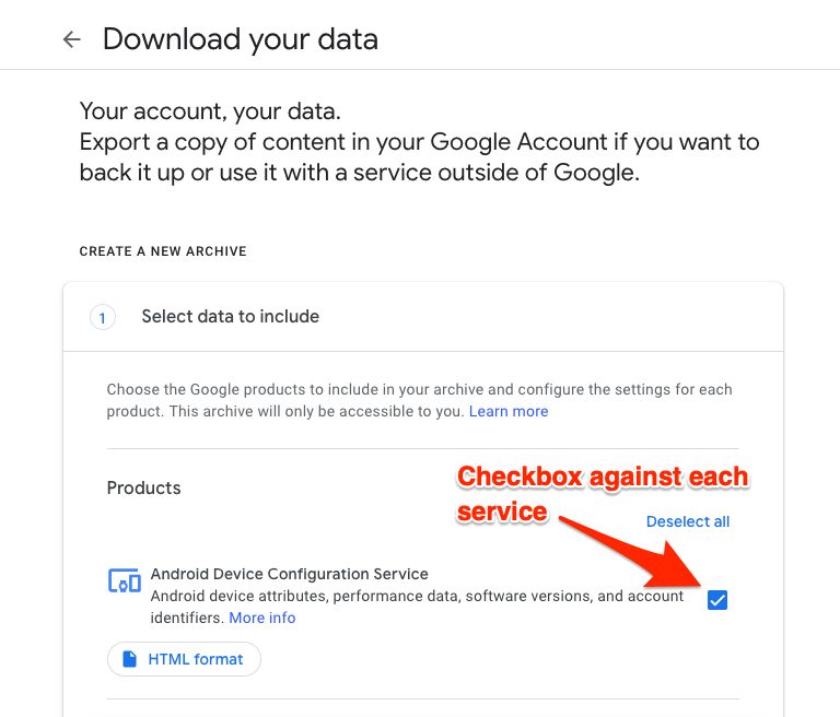 Download your data Google Takeout