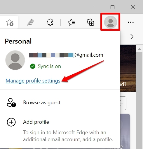 Edge browser manage profile settings