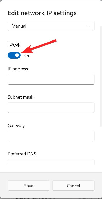 Включить переключатель IPv4