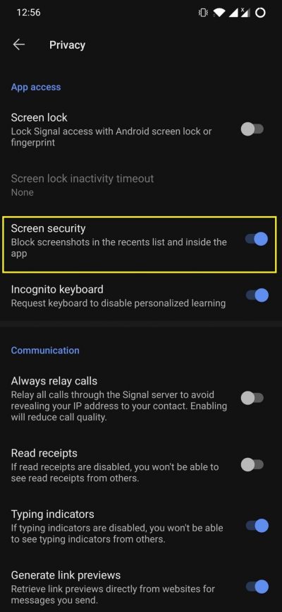 Enable Screen Security Option to Stop Screenshot