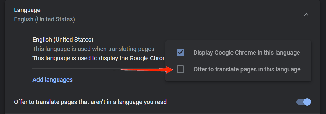 enable translate options chrome