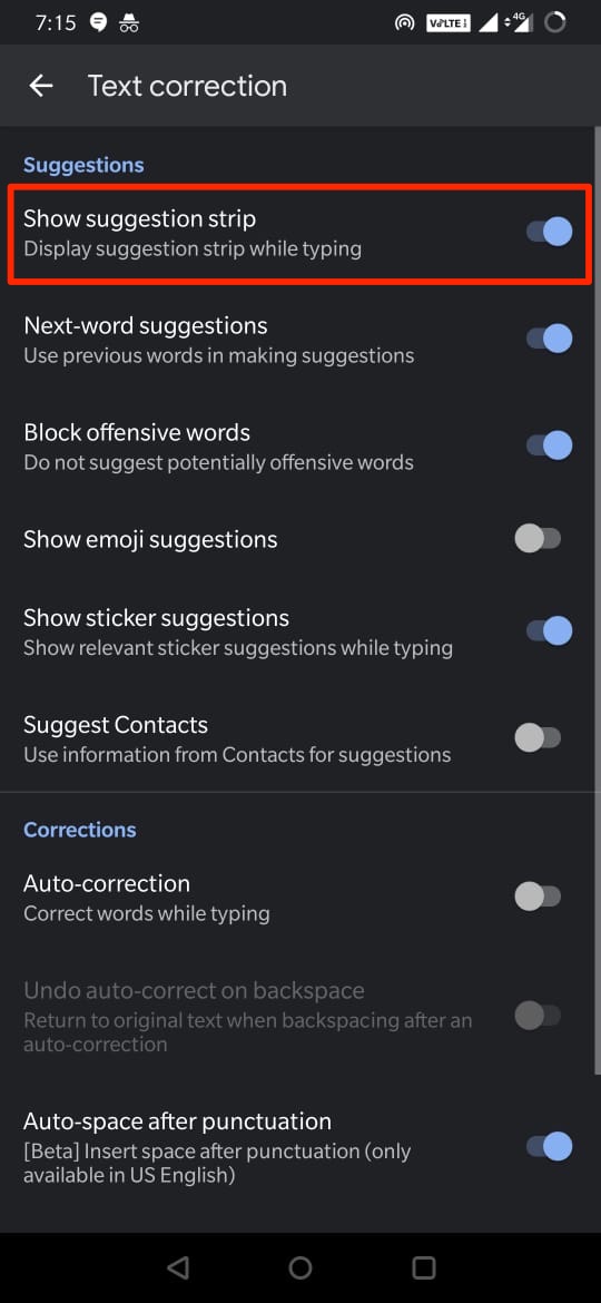 Enable Suggestion Strip