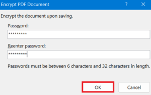 Create a password for pdf file