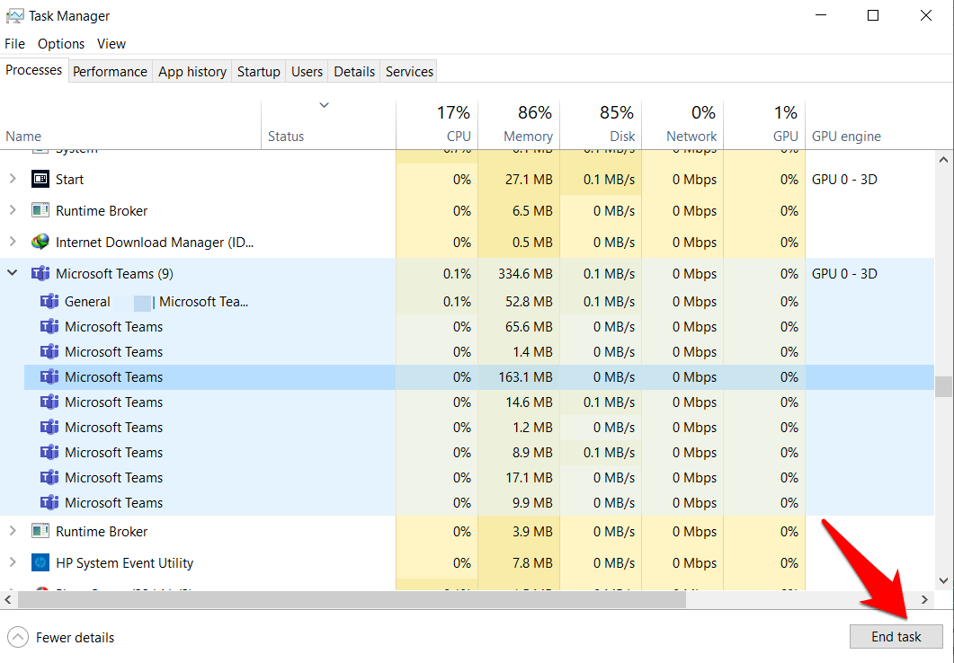 End Teams Processes