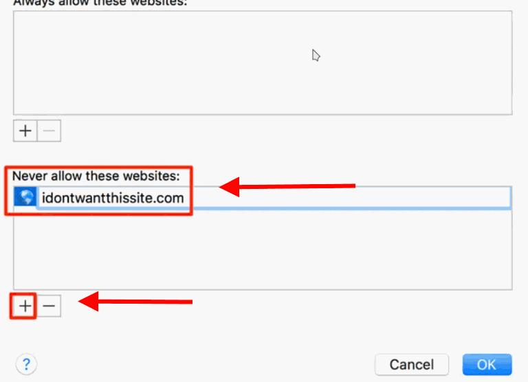 Enter websites to block access to
