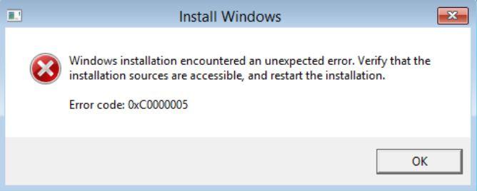 Error 0xC0000005 Windows Installation