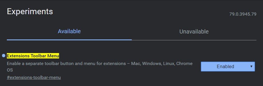 Extensions Toolbar Menu