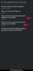 Facebook email and phone contact
