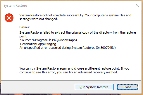 Failed system restore
