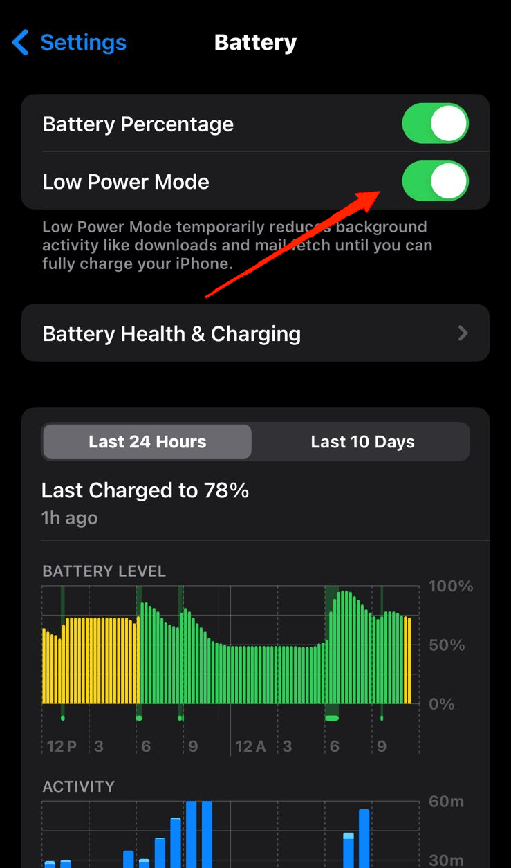 Finally, turn on the toggle beside Low power mode.