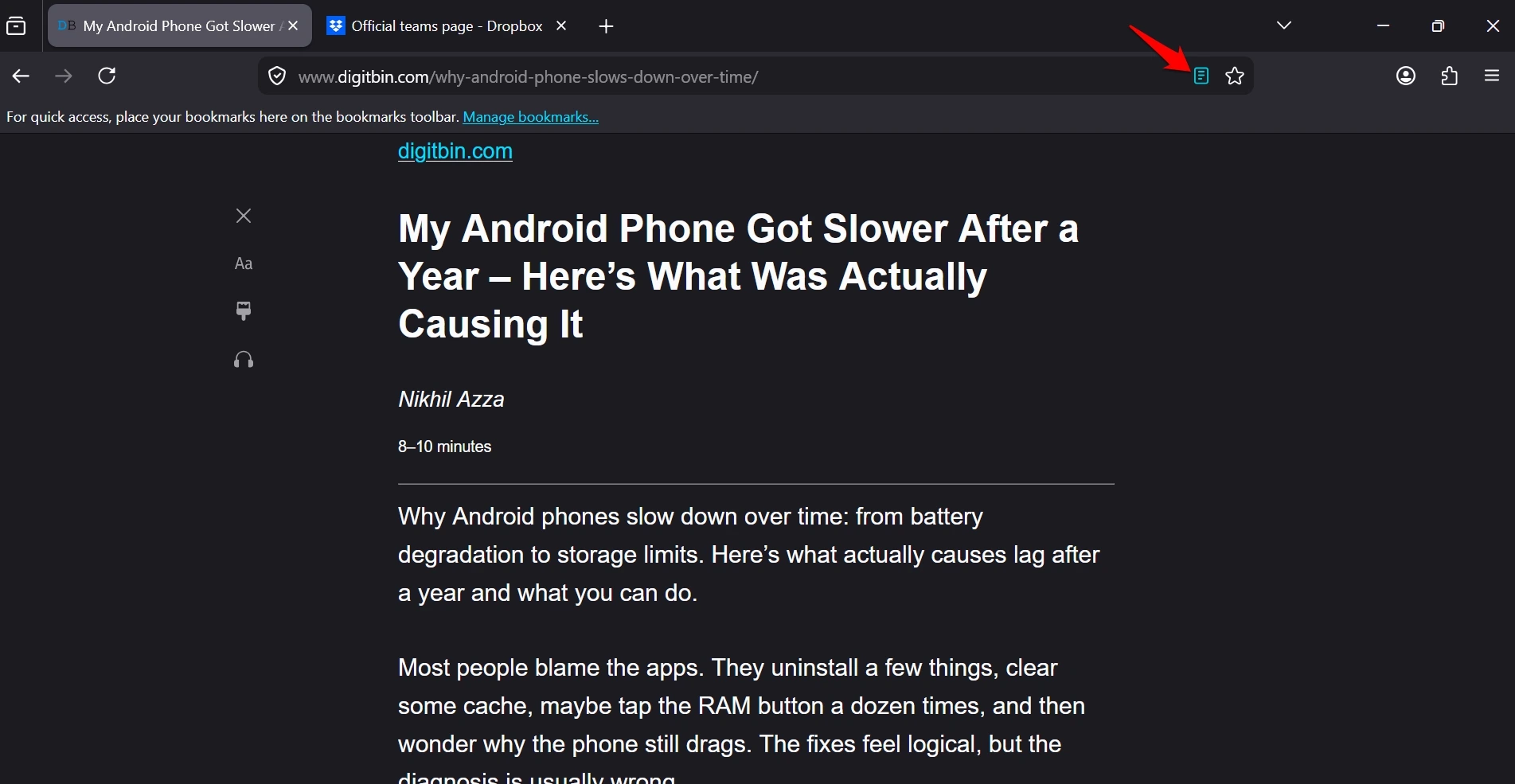 Firefox reader mode is enabled