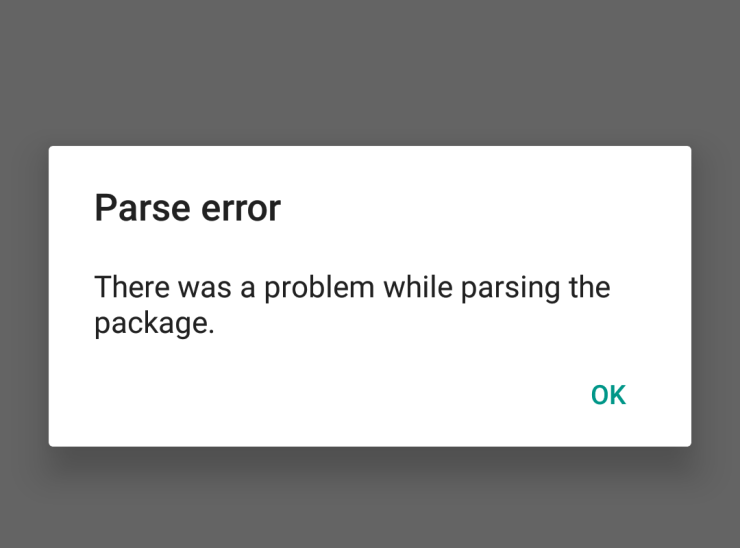 si è verificato un errore durante l'analisi del particolare pacchetto Android