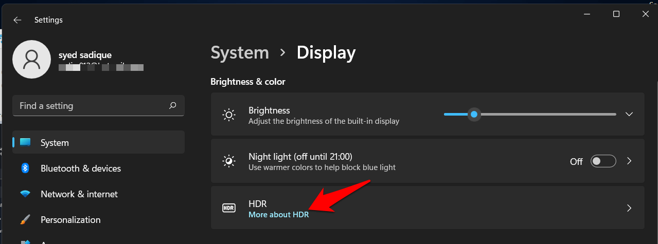 Fix Night Light Not Working in Windows 11 by disabling hdr