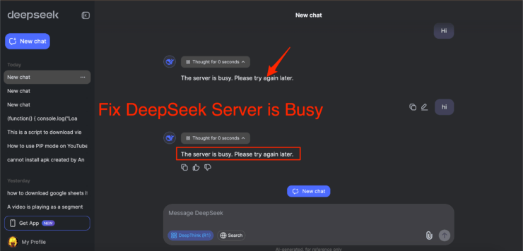 Fix DeepSeek: The Server is Busy. Please try Again Later