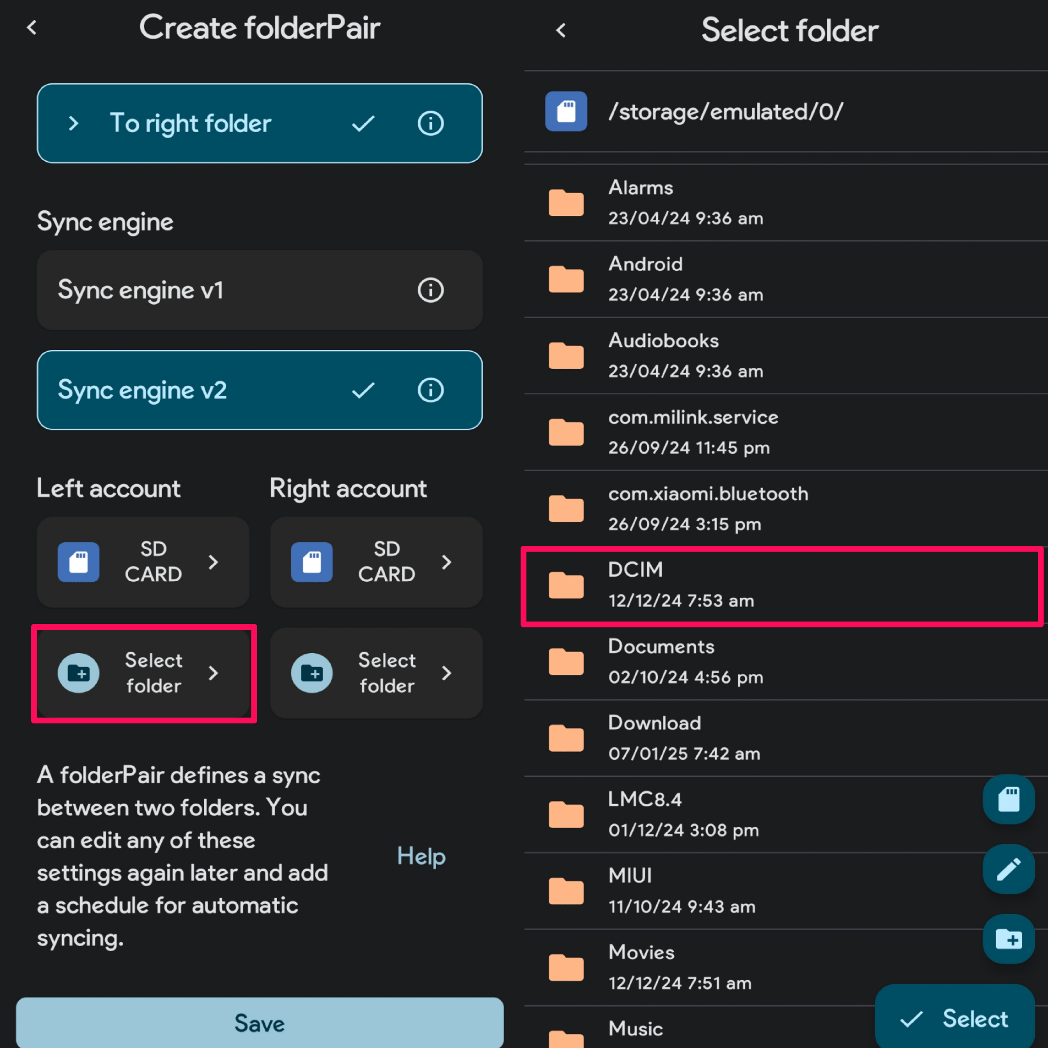 Tap on Select folder and choose DCIM folder