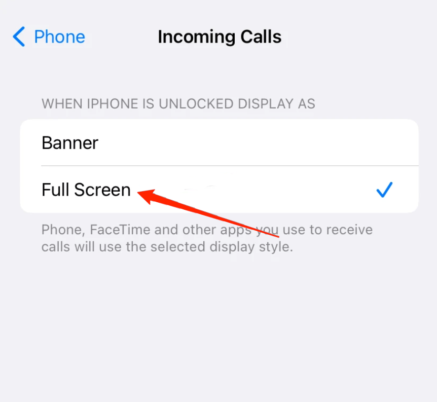 iphone fullscreen call settings