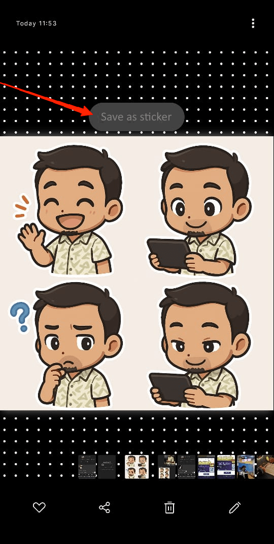 Open the downloaded image in your Gallery. Next, long-press on the image and select "Save as Sticker"