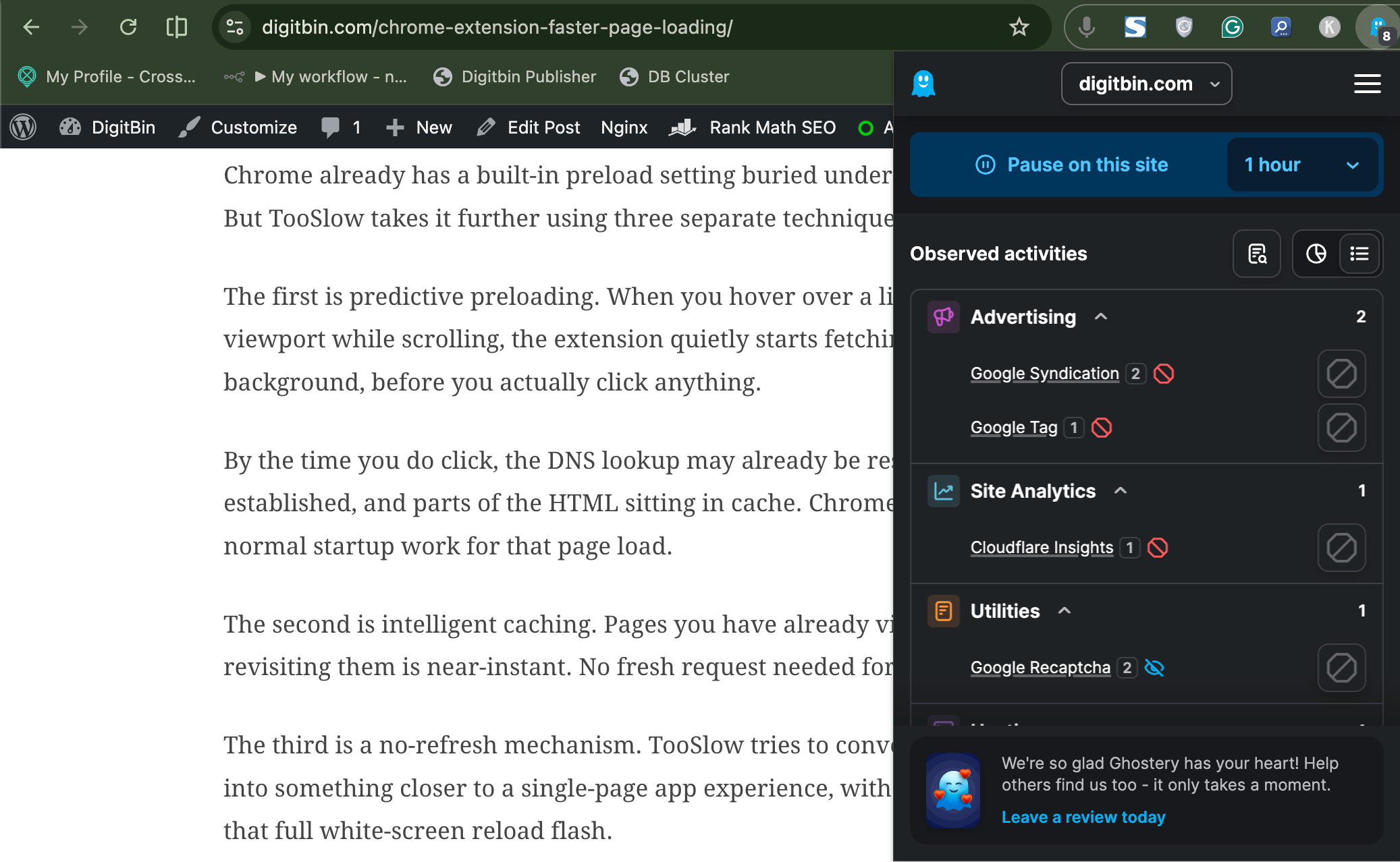 Ghostery extension tracker report