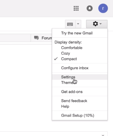 Gmail Settings under Gear Icon