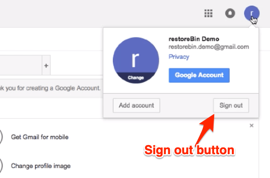 Gmail Sign out button under Profile Picture