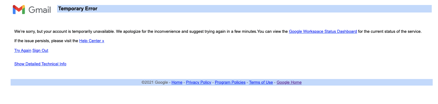 Gmail Temporary Error