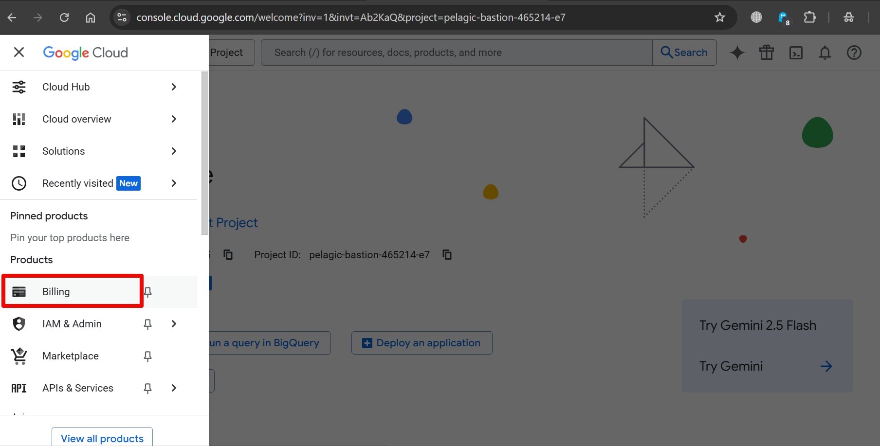Google Cloud Billing page