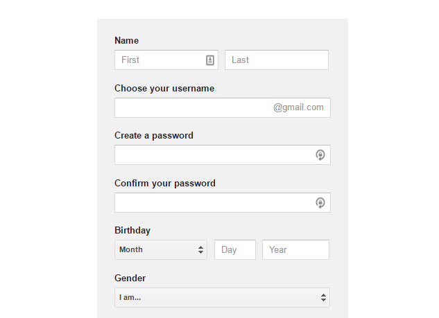 Google Account Signup Form