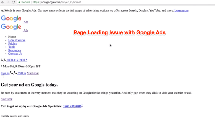 Google Ads Home Page Not Loading Properly