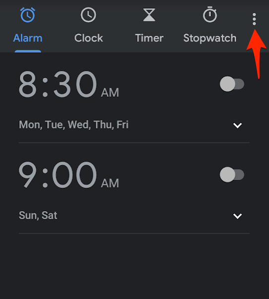 Google Clock App Night Theme Settings