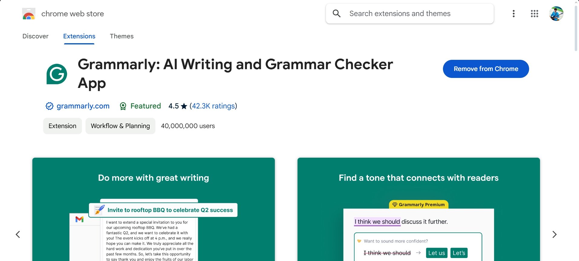 Grammarly extension for Chrome