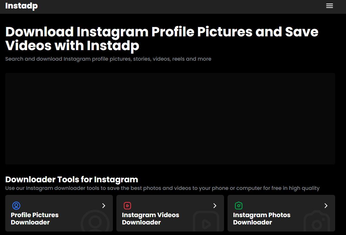 Head over to the instadp.com website and from the top menu bar, click the Profile Picture Downloader option