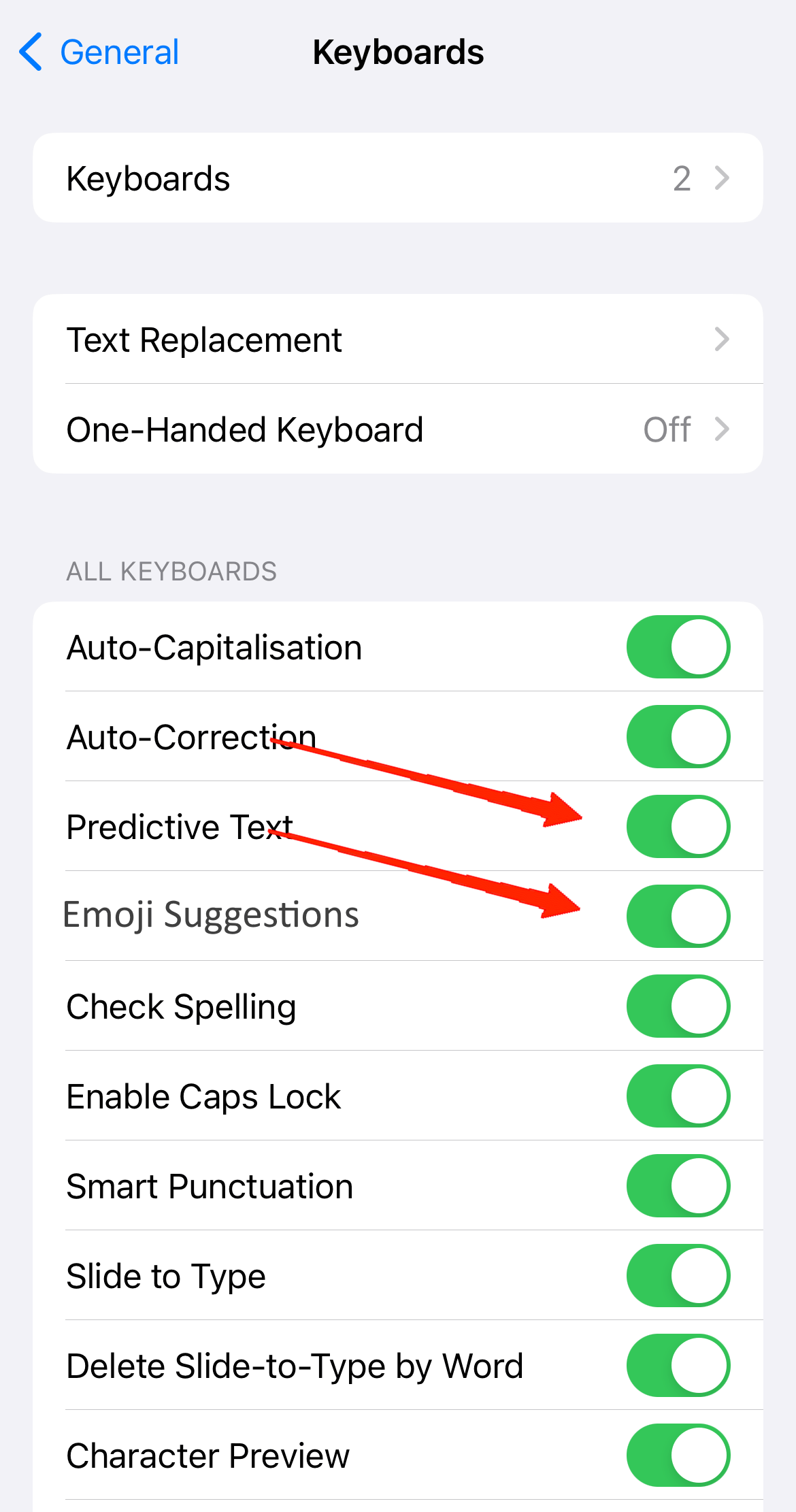 Here Toggle on Predictive Text and Emoji Suggestions