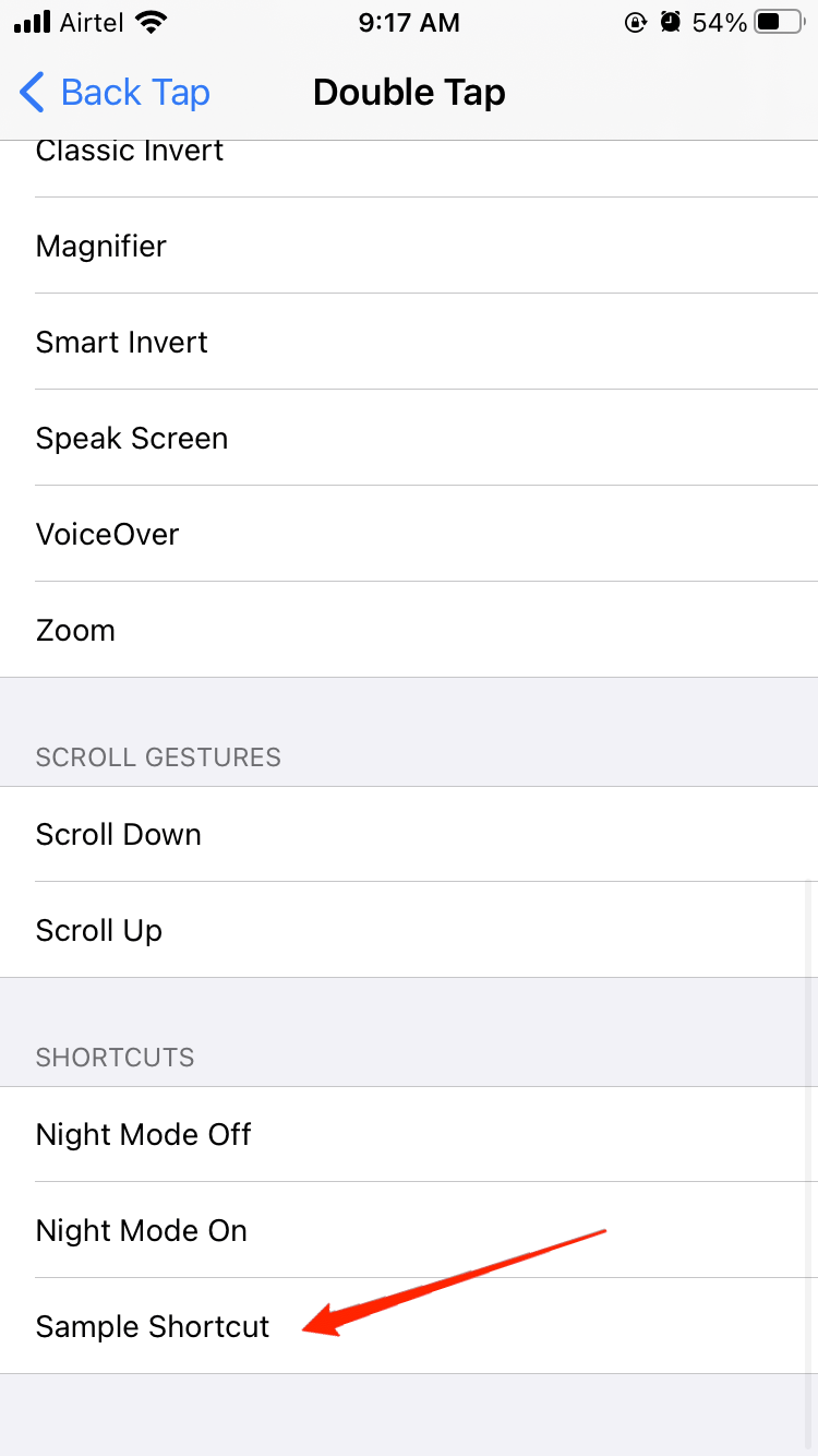 Here scroll down and choose the shortcut