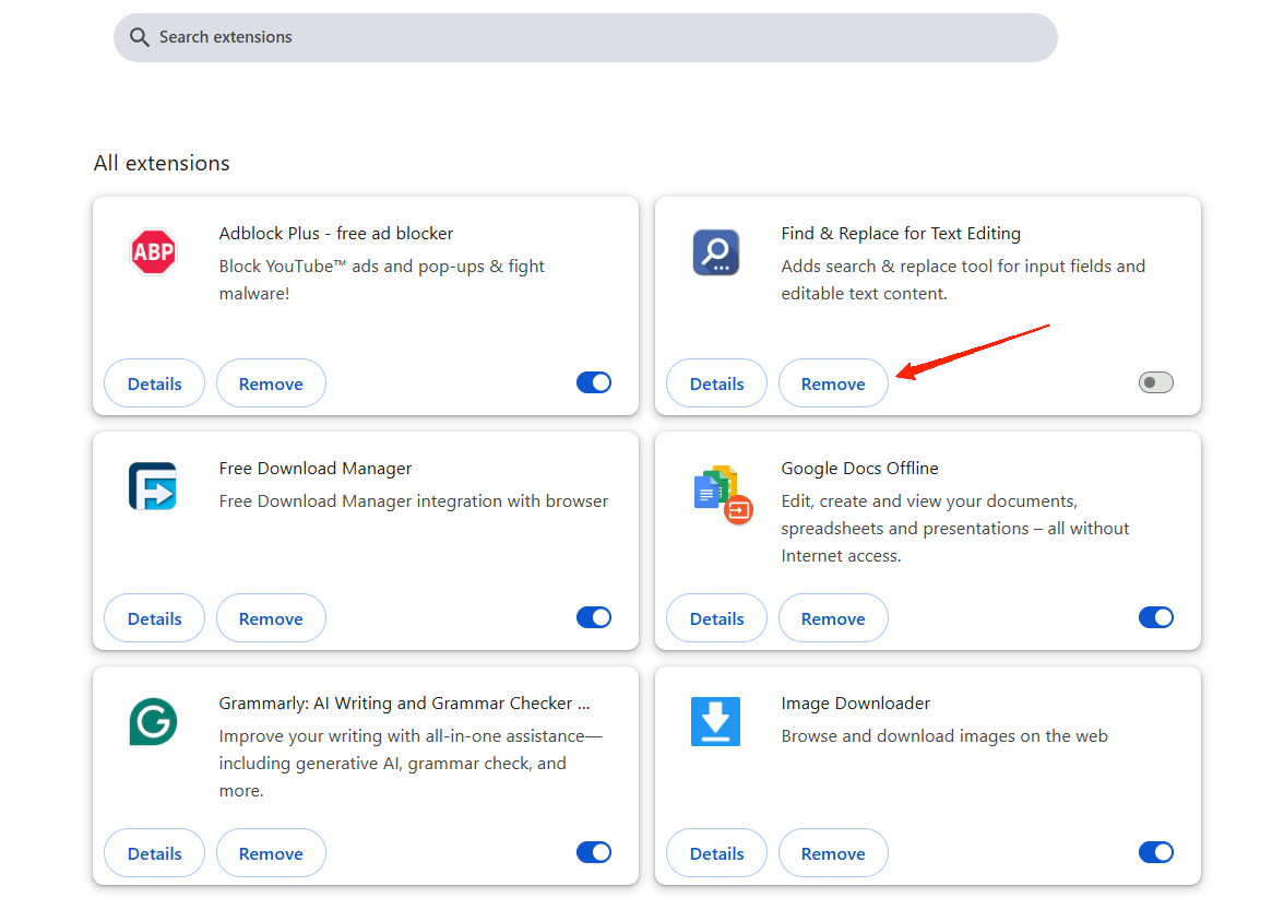 Here, scroll down and remove any unwanted extensions that you find. 