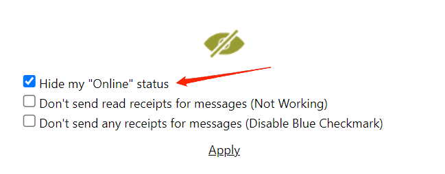 Hide Online For Whatsapp Web settings