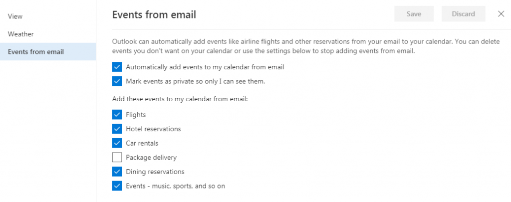 Hotmail Calendar Settings option