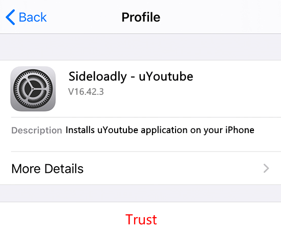 uYoutube plus install iPhone profile