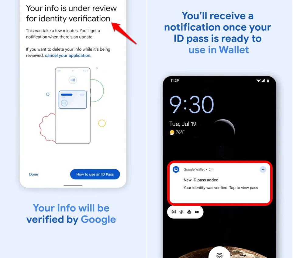 ID pass info verification by Google