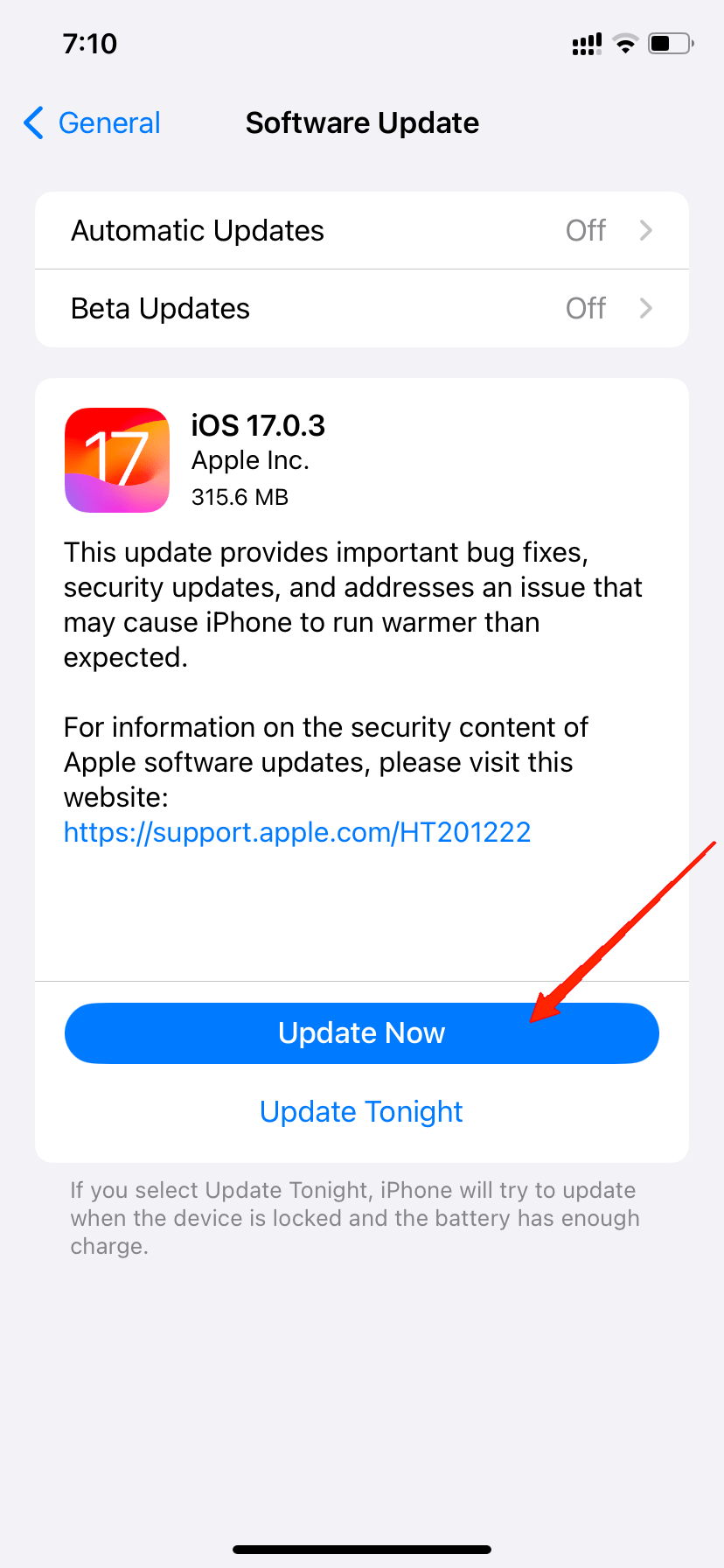 Обновите последнюю версию iOS