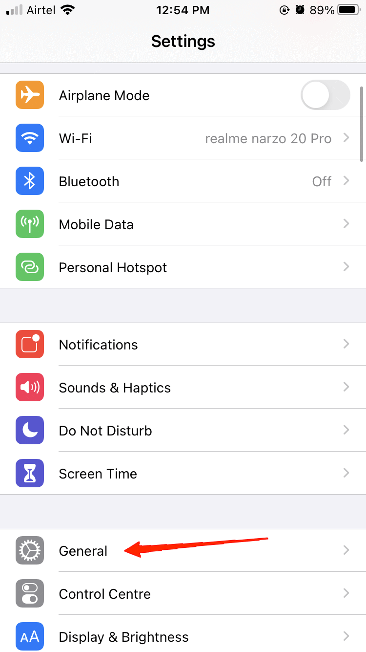 setting sgeneral iphone