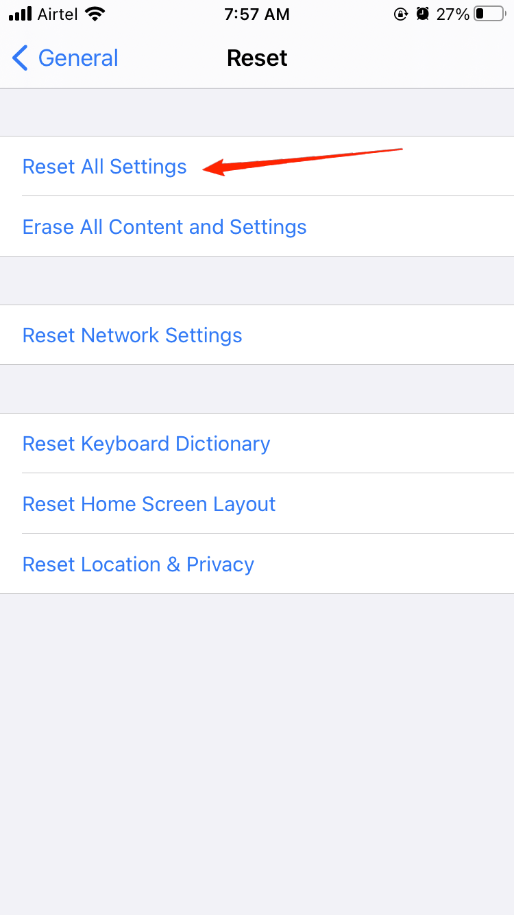 reset all settings