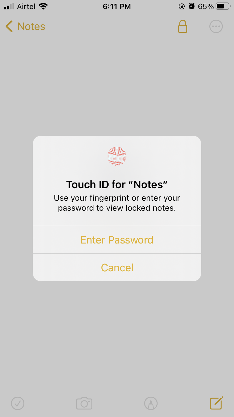 iphone note unlock touch ID