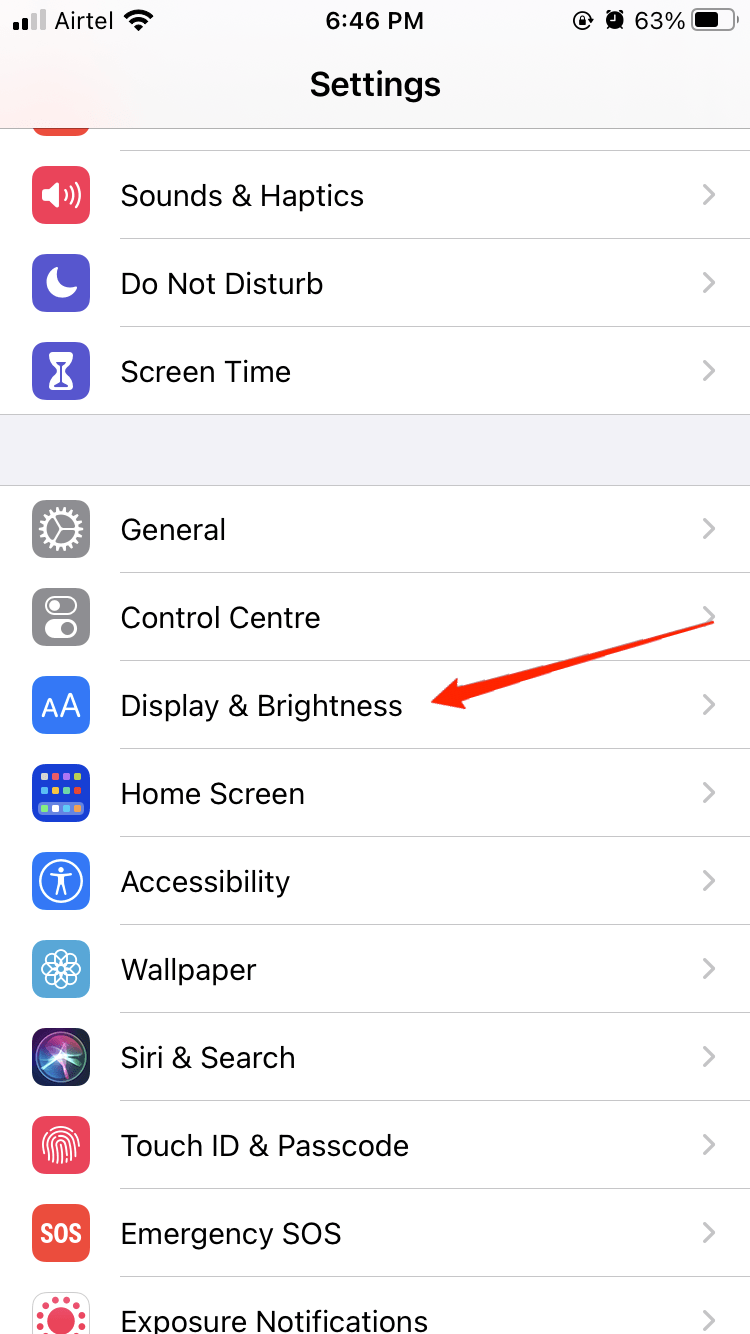 display settings iphone