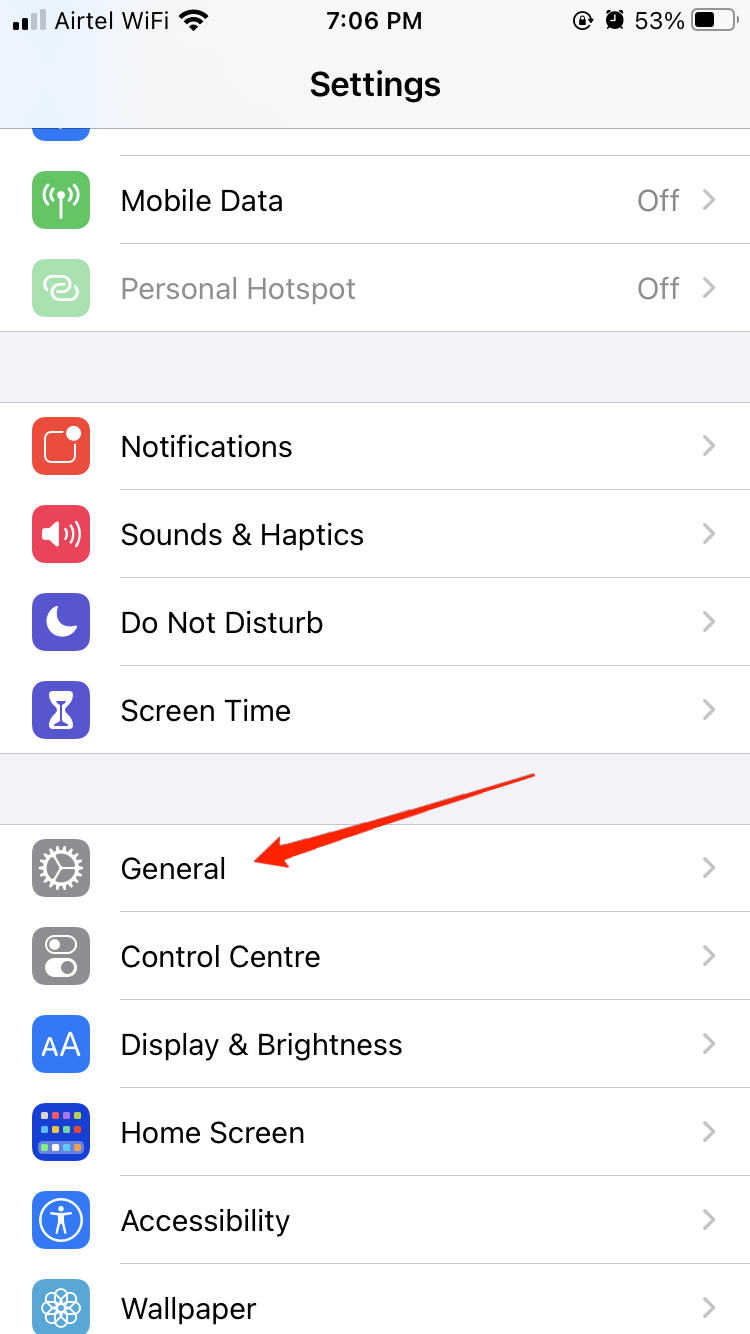 settings general iphone