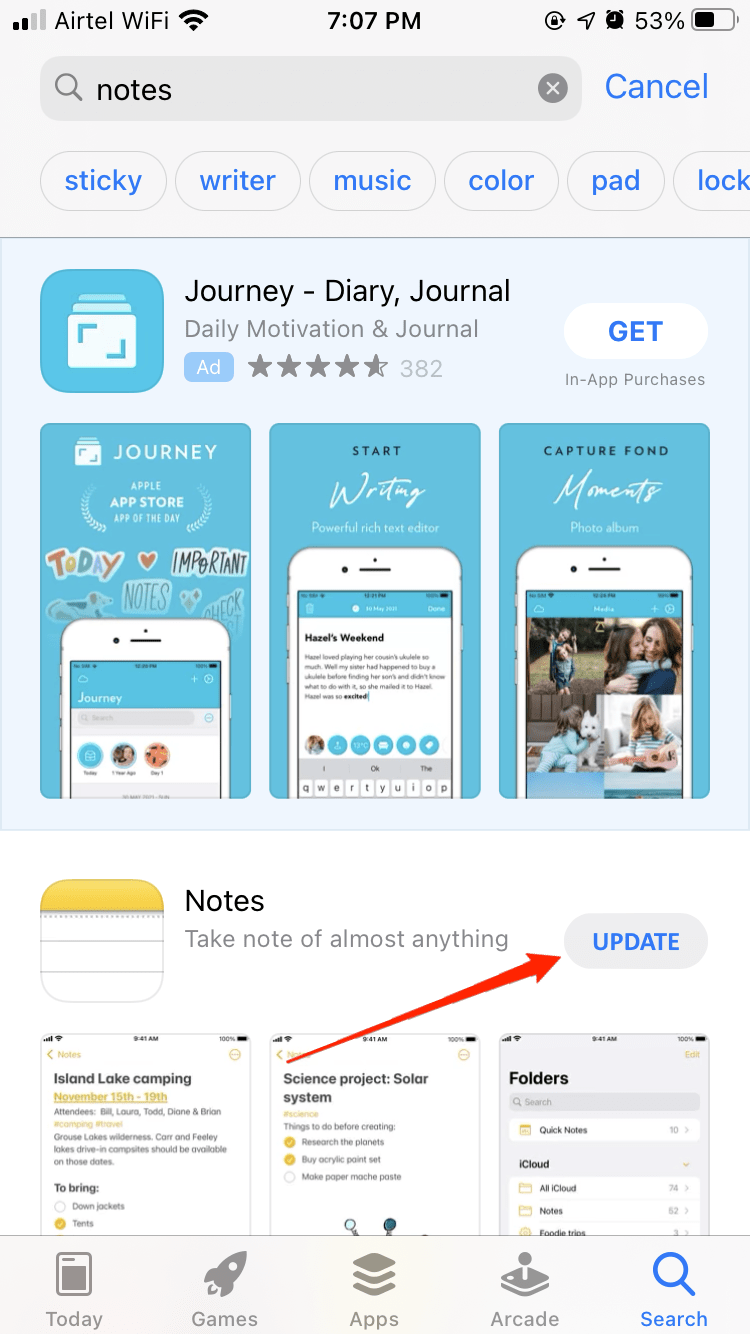 notes app update iphone