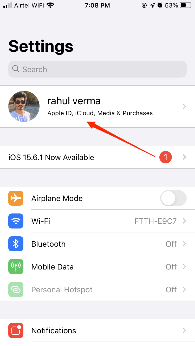 iphone icloud section settings