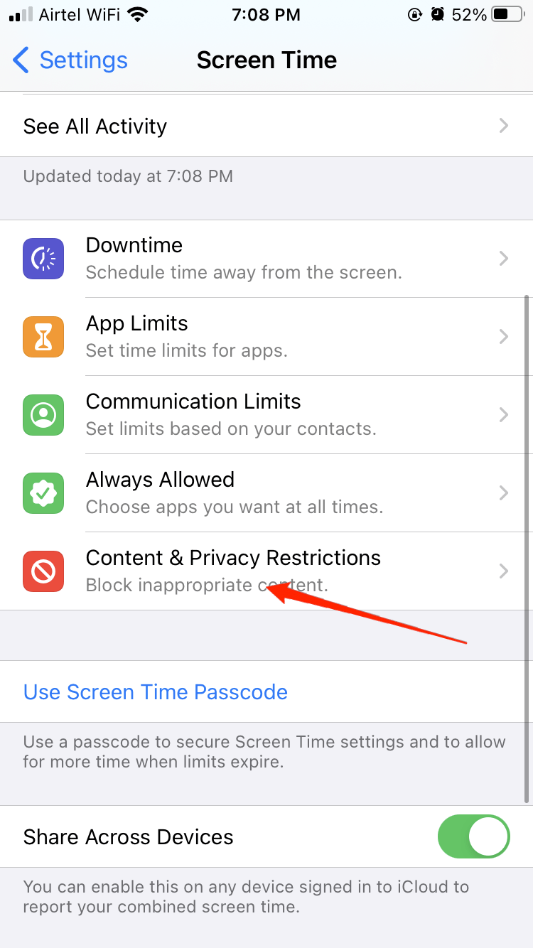 content restriction settings iphone