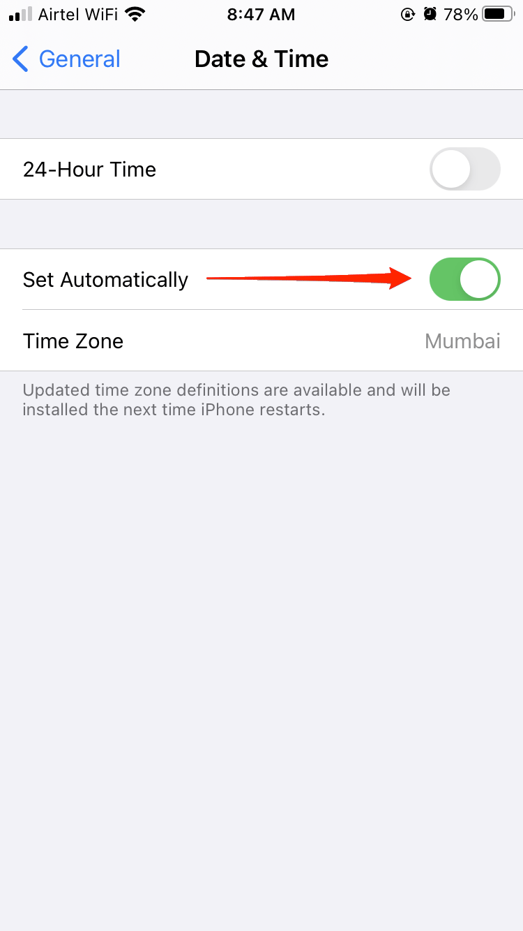set automatic time iphone