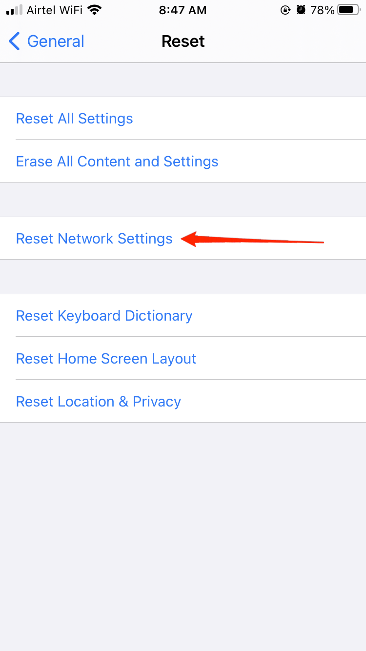 reset iphone network settings