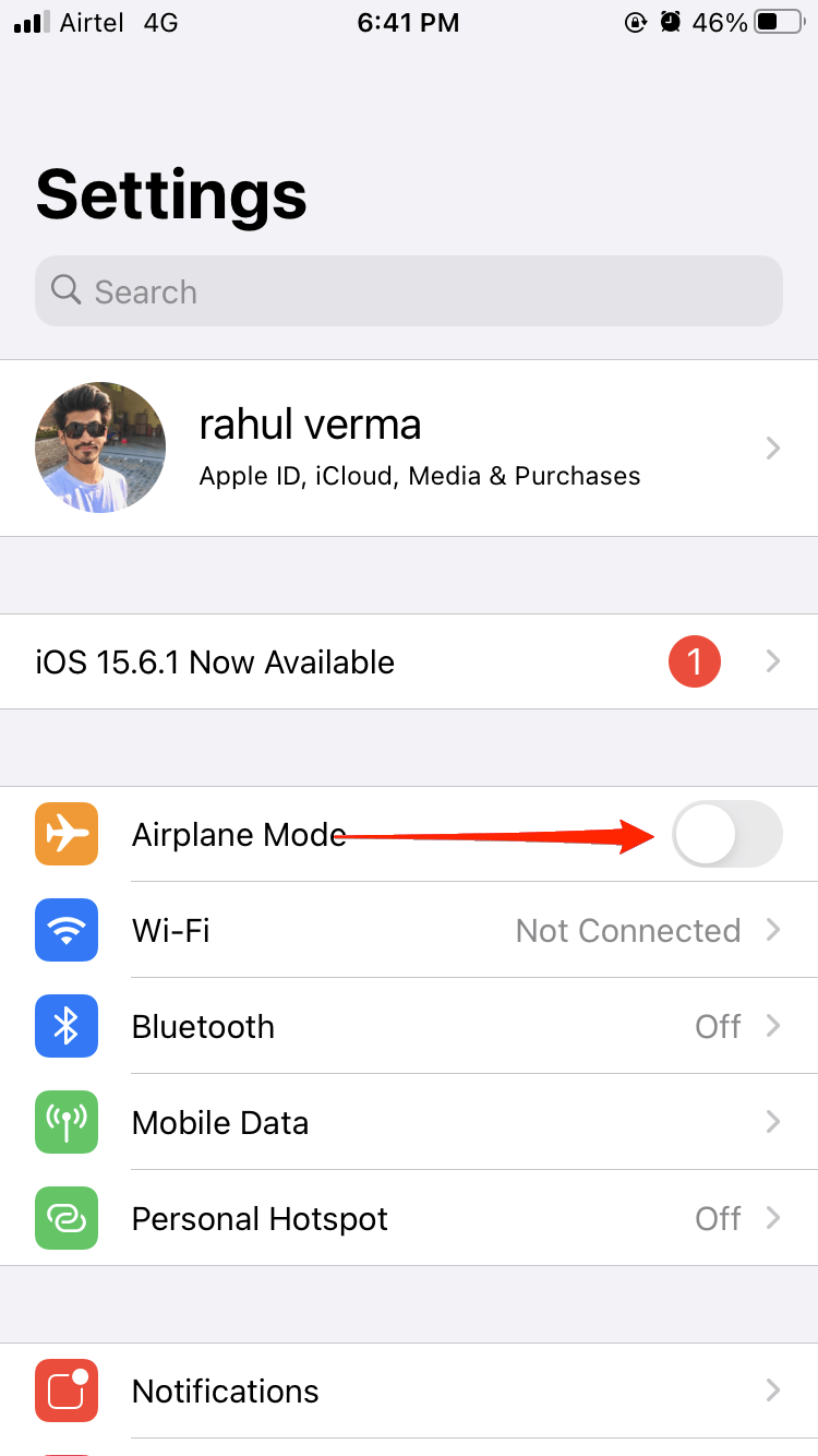 toggle airplane mode